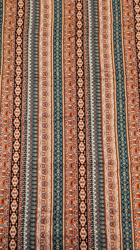 Earth-Toned Multicolor Boho Striped Print Double Brushed Polyester Knit Fabric 49"W - 2 yds+