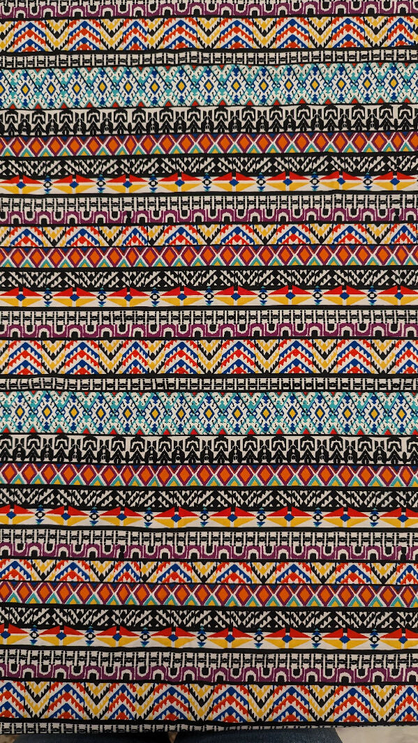 Multicolor Striped Tribal Print Double Brushed Polyester Knit Fabric REMNANT 74"W x 40"L