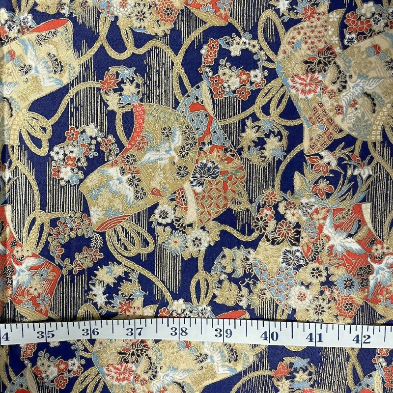 Navy and Gold Asian Inspired Premium Quilting Cotton - 3.5 Yds