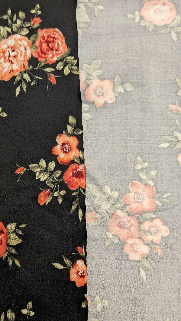 Black Floral Print Double Brushed Polyester Knit Fabric 61"W - 2 1/4 yds+