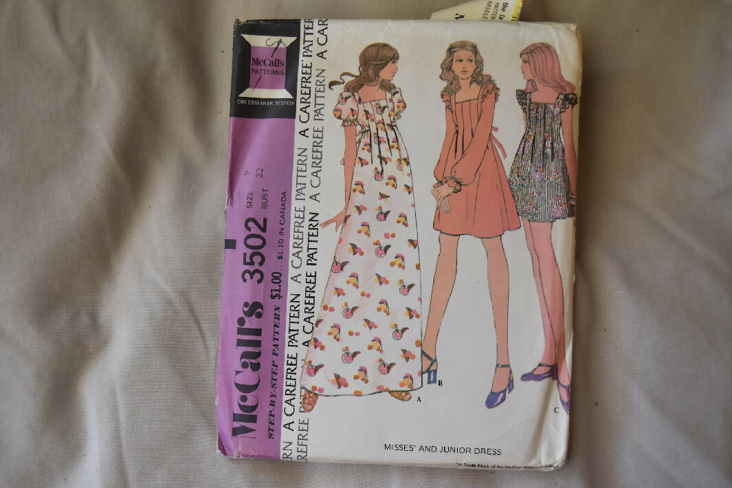 Vintage 1973 McCall's 3502 Sewing Pattern - Misses and Junior Dress - –  Destashify