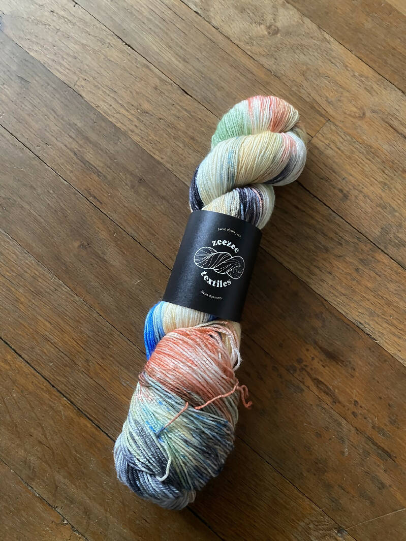 Four 2024 skeins of ZeeZee Textiles sock yarn