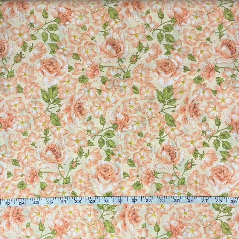 Peach Colored Rose Quilting Cotton - 5 Yds