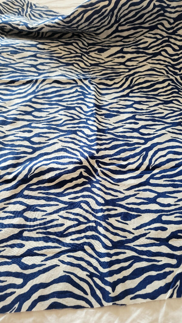 Blue and White Zebra Print Cotton 1 5/6 Yard