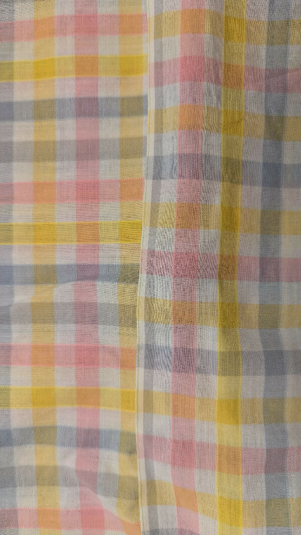 VTG Pastel Yellow/Pink/Blue/White Yarn Dyed Gingham Cotton Woven Fabric 43"W - 4 3/4 yds