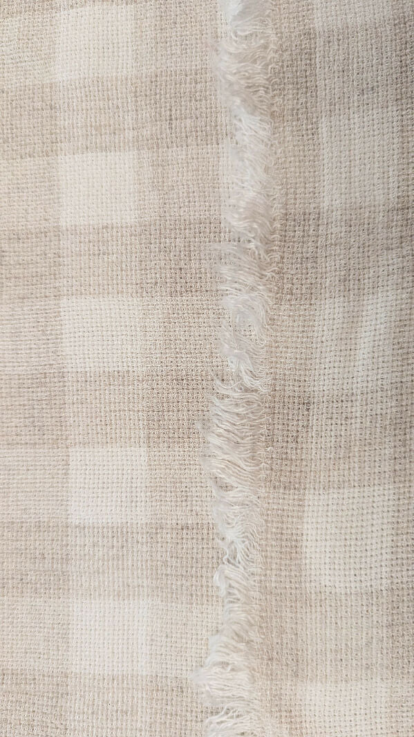 Beige/Ivory Check Print Linen Look Woven Fabric 48"W x 38"L REMNANT