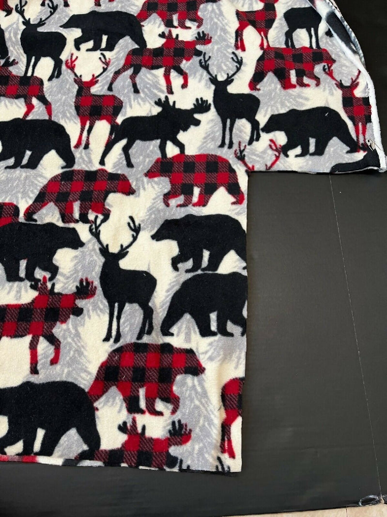 1.25 Yards Fleece Fabric Red Reindeer Black Anti-Pill Animal Cabin Farmhouse