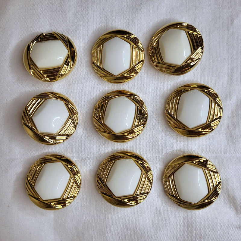 Vintage plastic buttons, gold tone and ivory, set of 9.