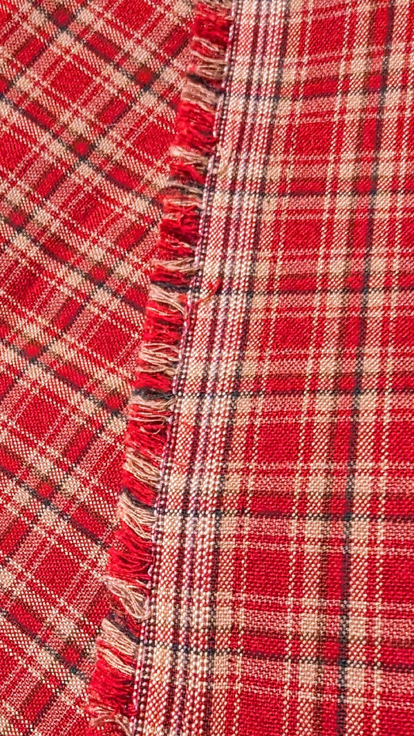 Vintage Yarn-Dyed Brick Red/Tan/Black Tartan Stretch Woven Fabric 44"W - 3 1/2 yds+