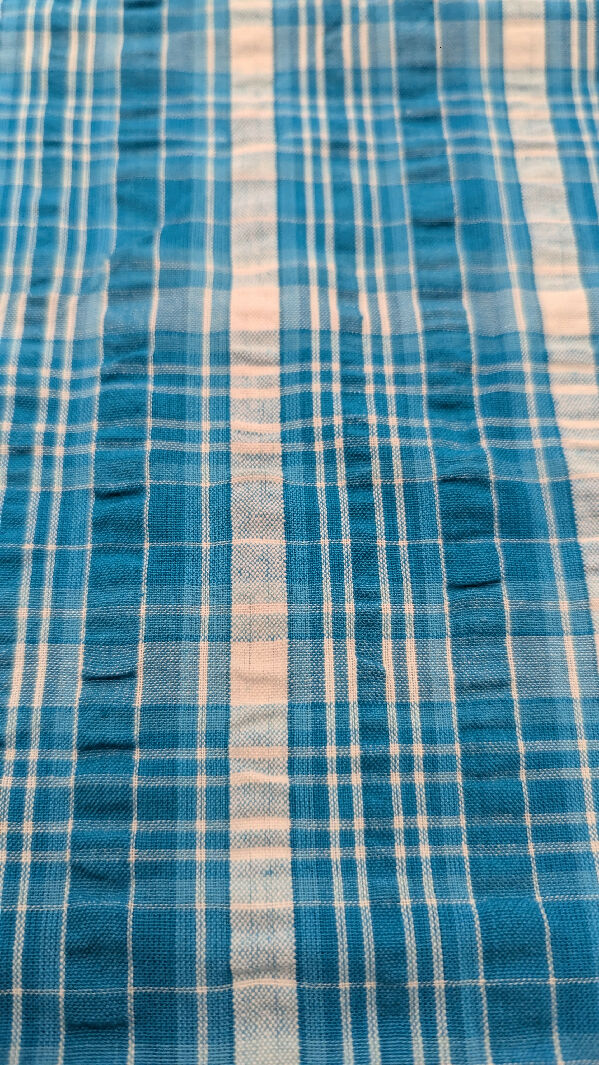 Dark Aqua/White Plaid Textured Woven Fabric 44"W - 2 1/2 yds+