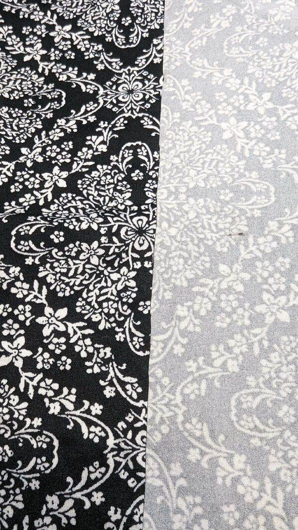 Black/White Square Floral Medallion Print Double Brushed Polyester Knit Fabric 50"W - 1 yd