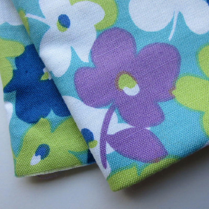 Cotton Fabric, Turquoise + Lime + Purple Floral, 2 Pieces