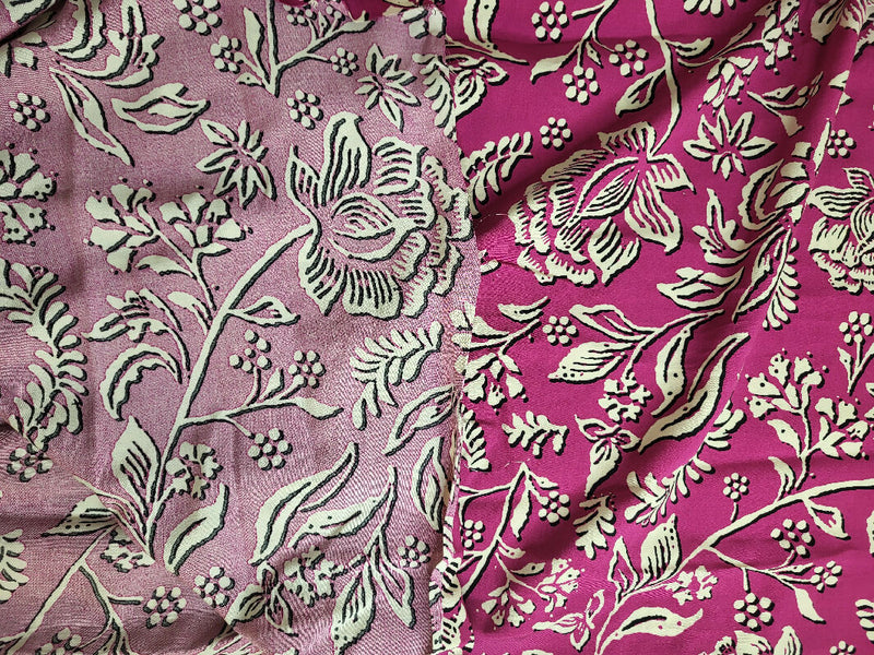 Magenta floral print rayon poplin/challis fabric, Magenta/black/cream