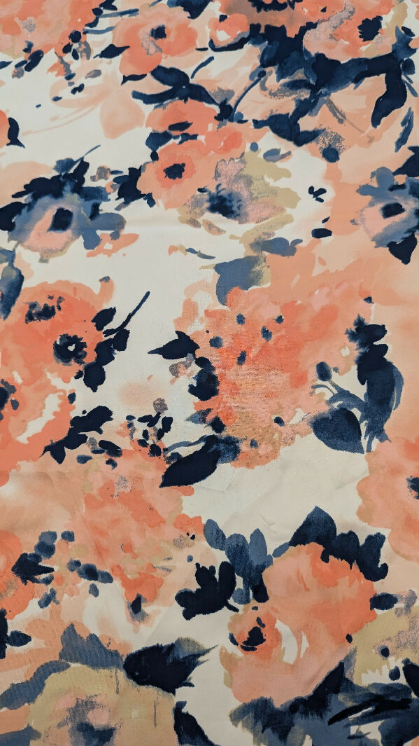 Peach/Navy Blue Abstract Floral Print Scuba Knit Fabric 59"W x 35"L