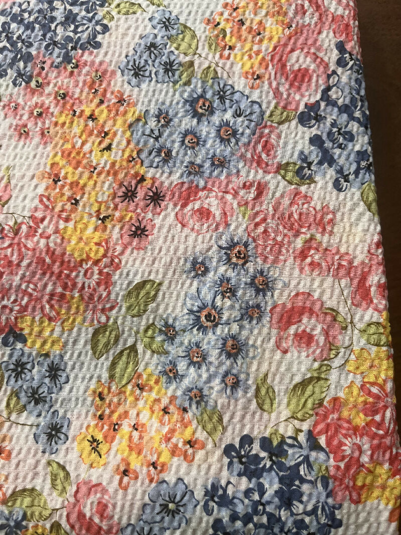 European floral cotton seersucker fabric