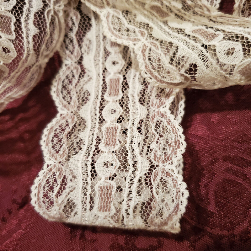 Vintage Lace trim 2" wide white brown scalloped edges