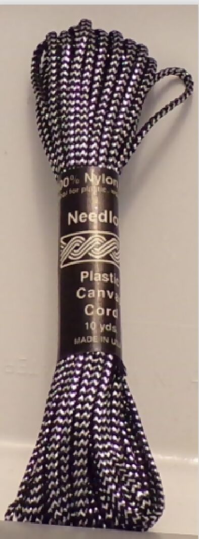 Needleloft Plastic Cord Metallic Black Silver; Lot of 6 Skeins