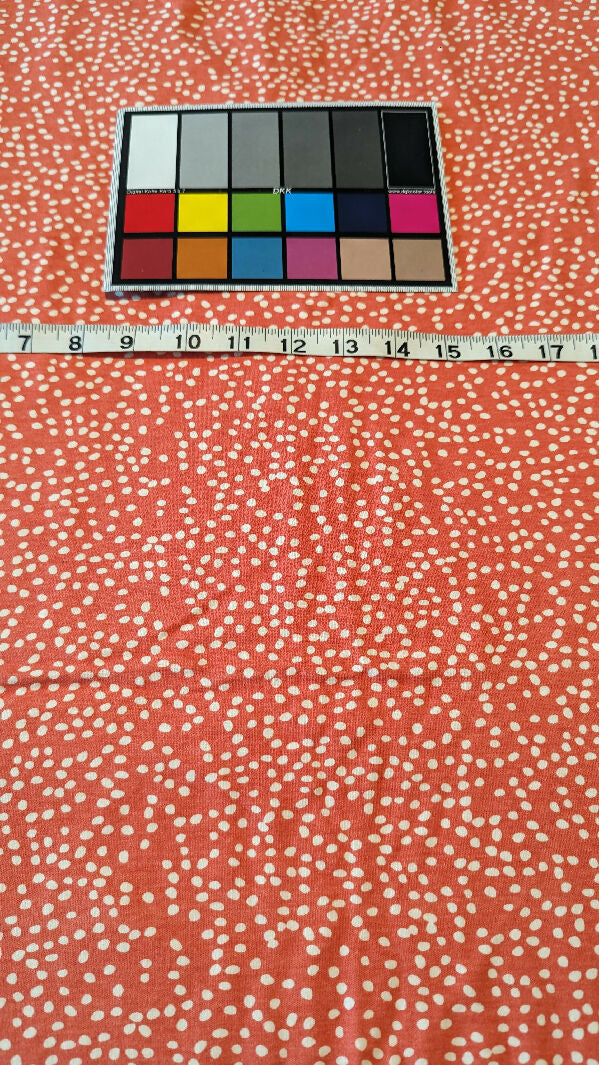 Peach Orange White Abstract Polka Dot Jersey Knit Fabric 46"W x 35"L