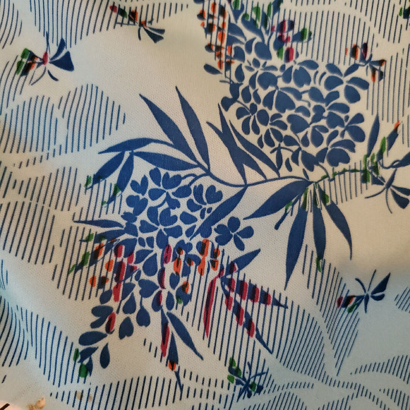 Blue Printed stretch fabric shiny finish smooth soft