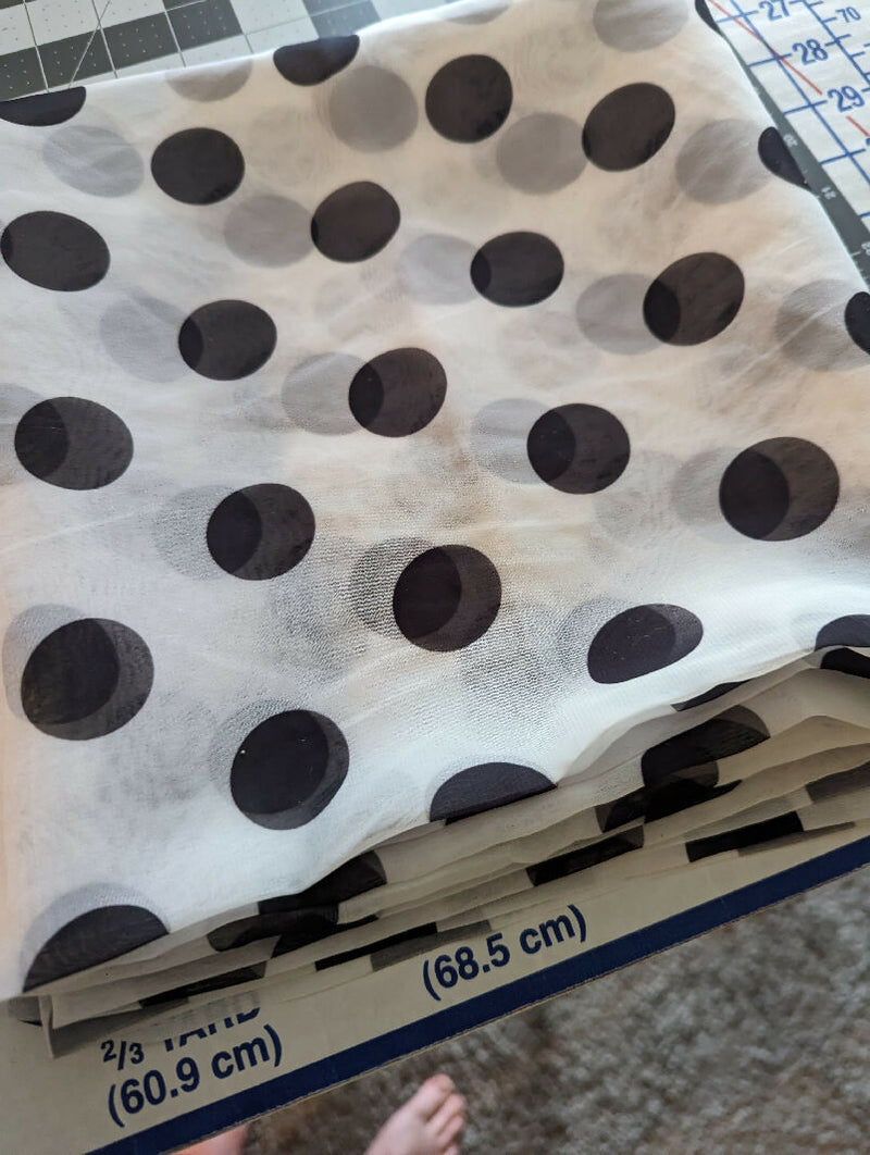 Black Polka Dots on White Silk Chiffon 2 yards 44" wide