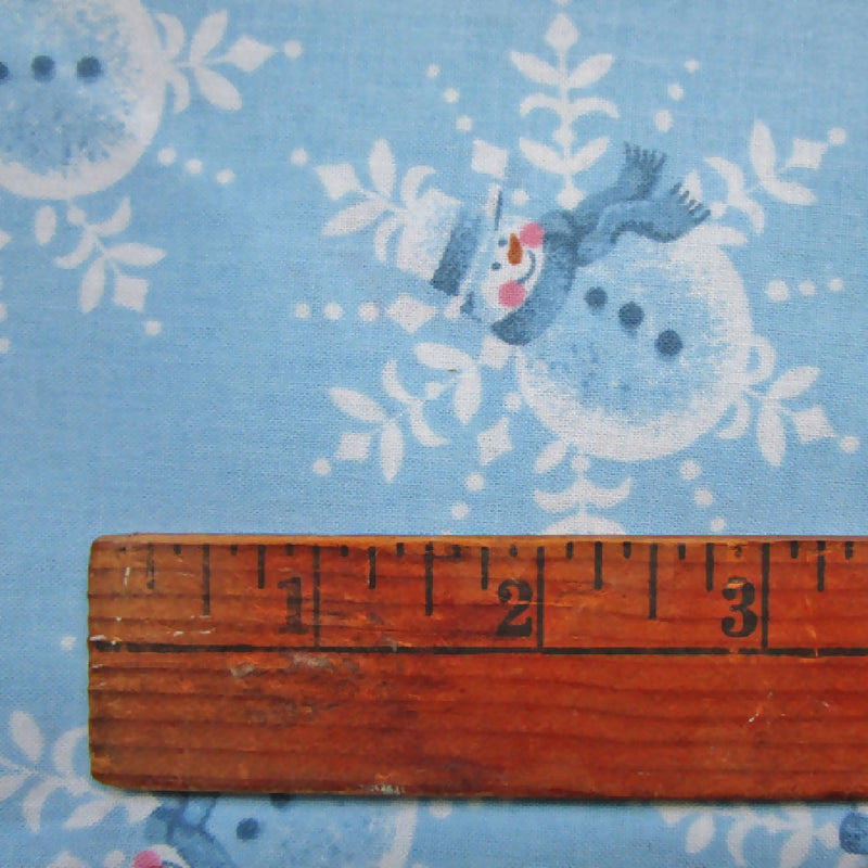 Cotton Fabric, Blue + White Snowflakes and Snowmen, 2 Pieces