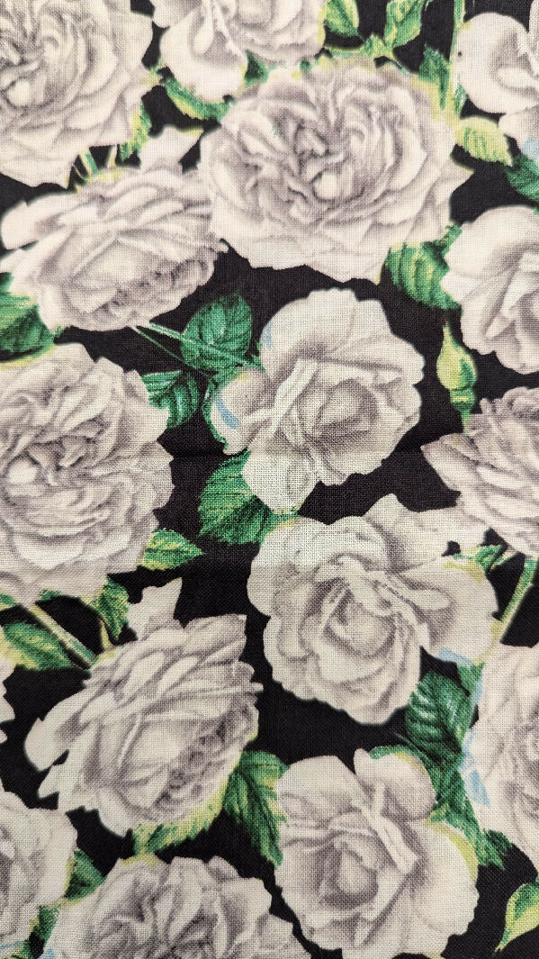 Gray Roses on Black Background Quilting Cotton Woven Fabric 46"W - 5 yds