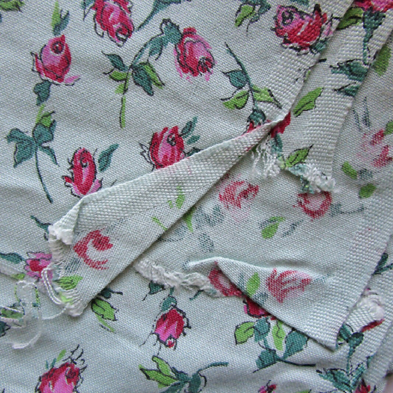 Vintage Cotton Fabric, Aqua with Pink Roses, 3 Pieces