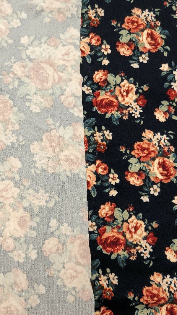 Midnight Blue Floral Print Double Brushed Polyester Knit Fabric 50"W - 1 3/4 yds+