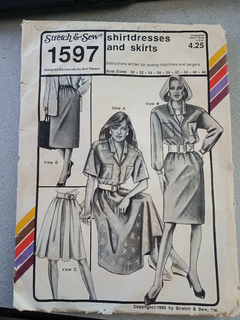 Vintage 1988 Stretch & Sew pattern 1597, Shirtdresses and skirts