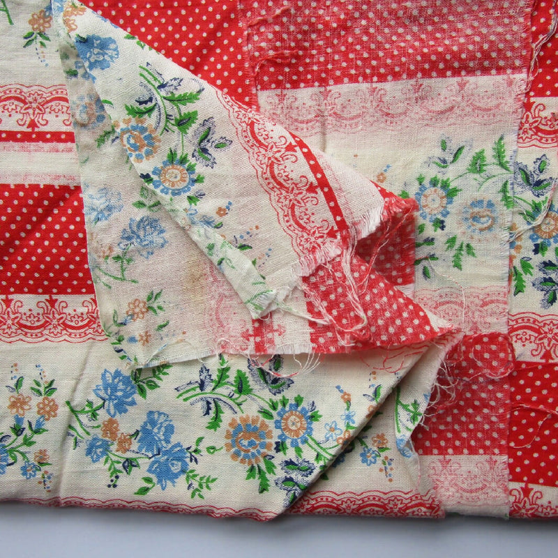 Vintage Cotton Fabric, Floral and Polka Dot Stripes, 43” wide x 65”