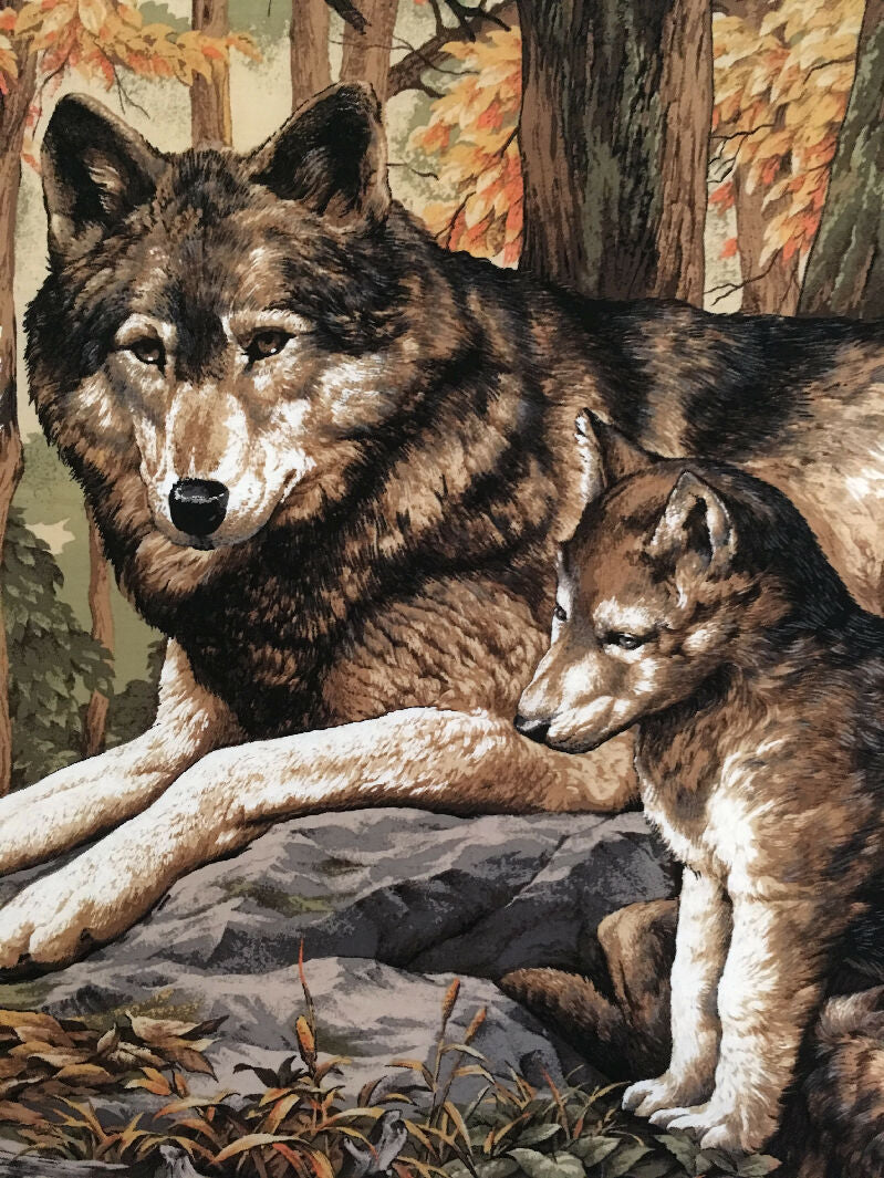 SOLD NOT AVAILABLE FABRIC Picture Panel Wolf Family in Fall 