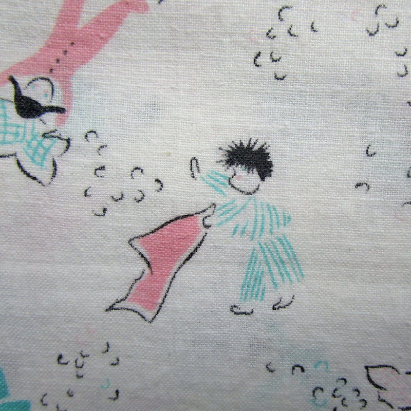 Vintage Cotton Kids Fabric, Plllow Fight, 28" x 18"