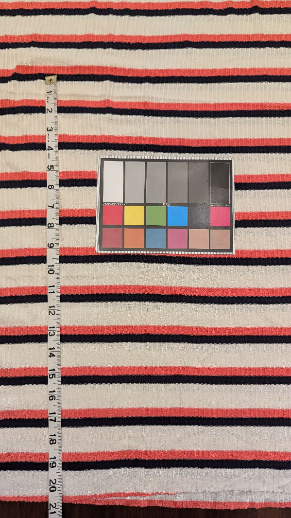 Salmon Pink/Black/Ivory Striped Rib Sweater Knit Fabric 48"W - 2 yds