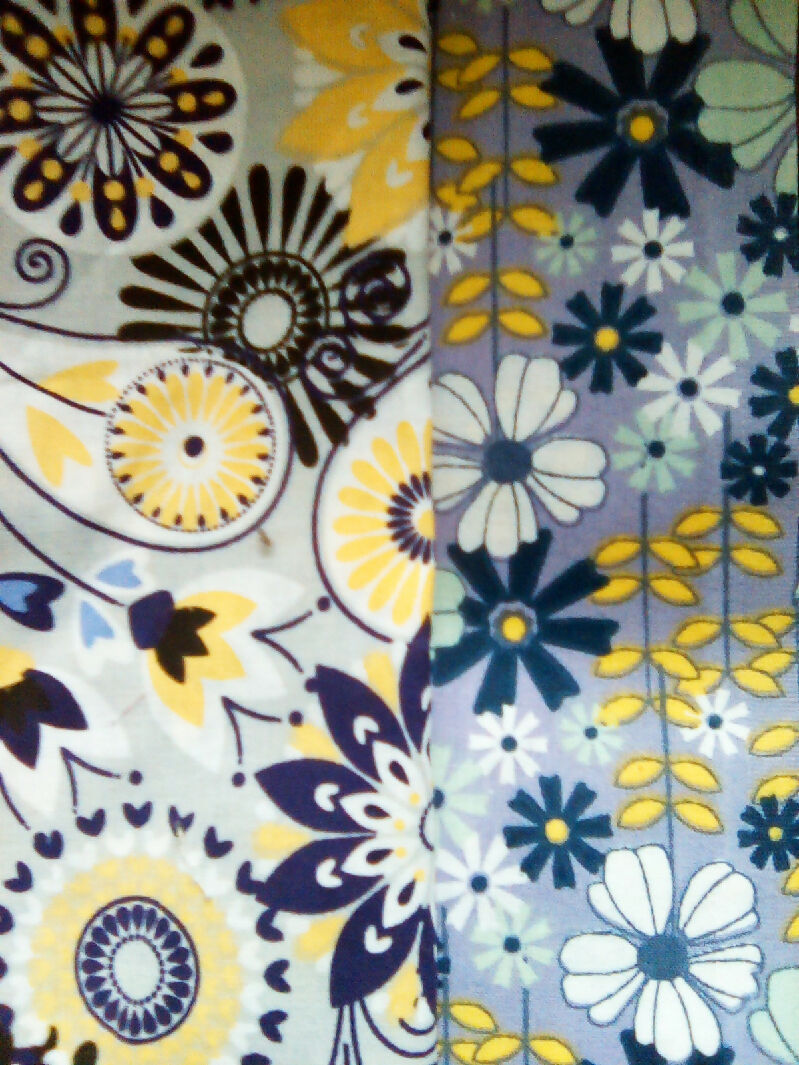 Cotton material, black, purple, dark blue, yellow, mix designs, 9in x 43in all 8 pieces, fabric
