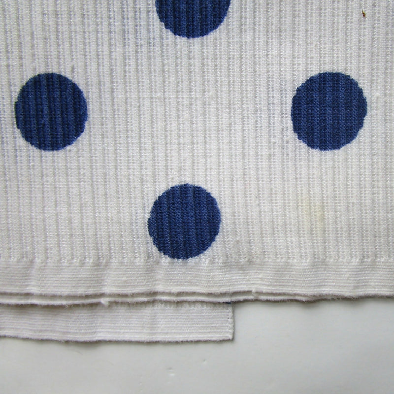 Vintage White Ribbed Cotton Fabric with Navy Polka Dots, 56" x 54"