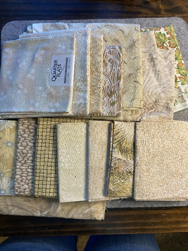 Tans and low volume fat quarters, 3 yards total. Stash Builder!