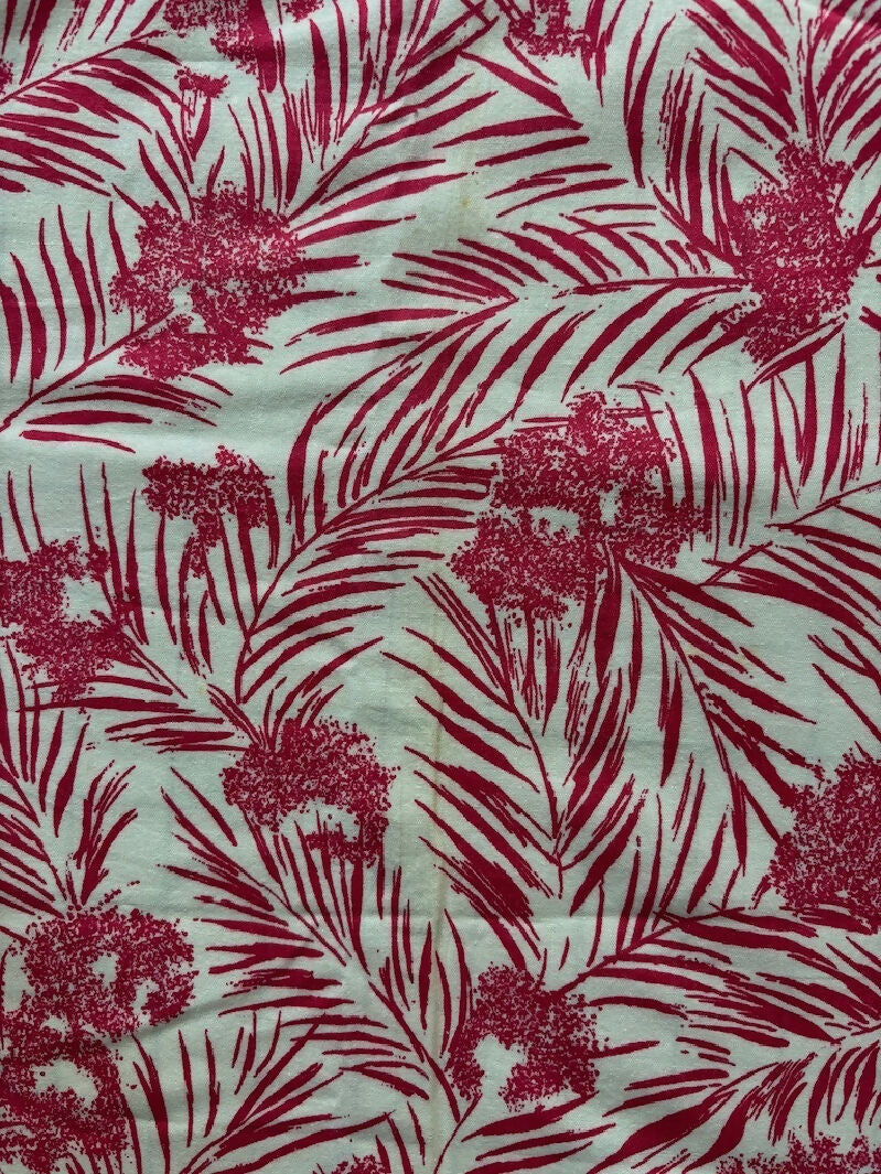 Vintage red and white tropical print fabric