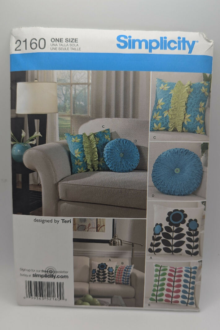 Simplicity 2160 Designed by Teri Accent Pillows Pattern