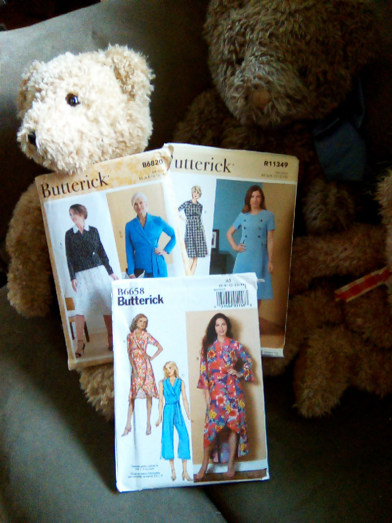 Butterick sewing pattern lot, Three uncut butterick patterns, dress, jumpsuit, 6-14size