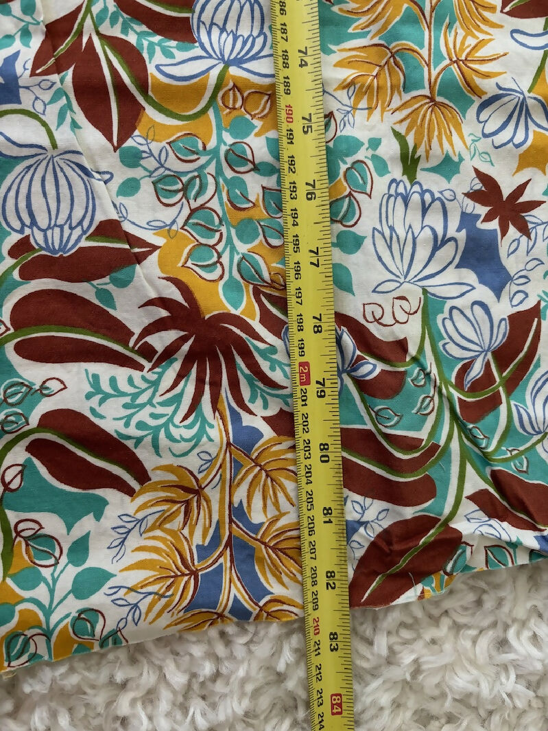 Vintage aqua brown gold floral woven fabric
