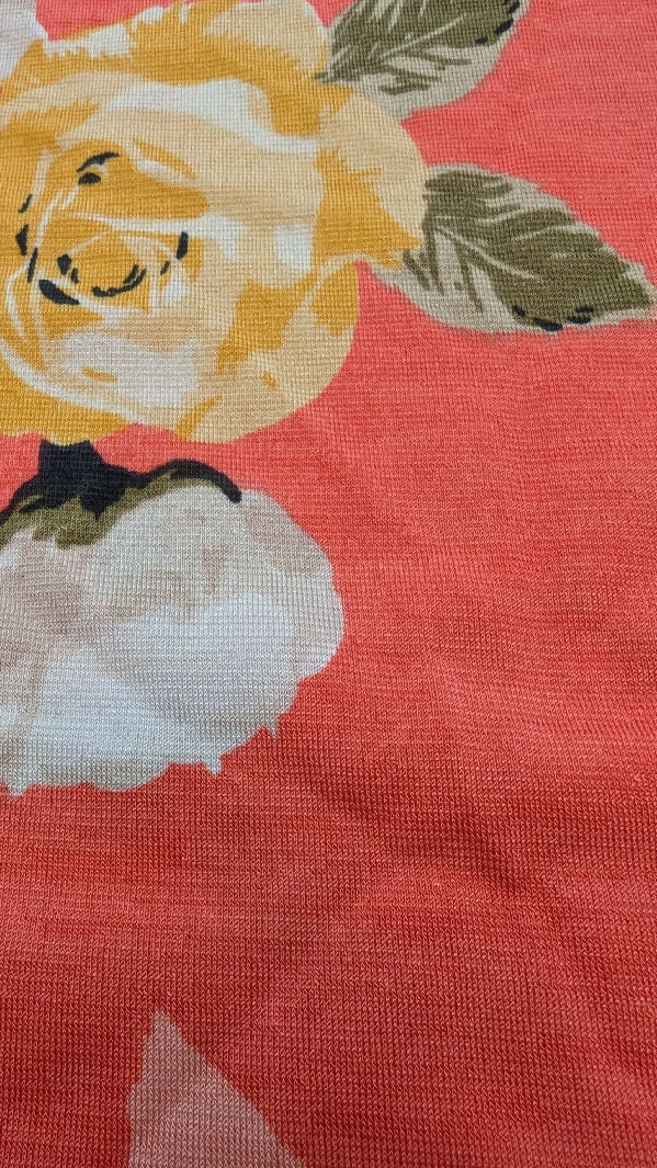 Coral Floral Print DTY Knit Fabric 55"W - 1 yd