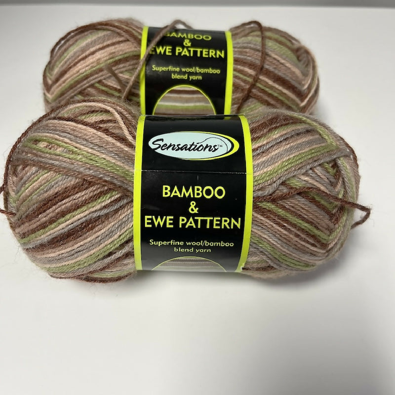 Bamboo and Ewe Pattern Superfine Wool Bamboo Yarn - 2 Skeins