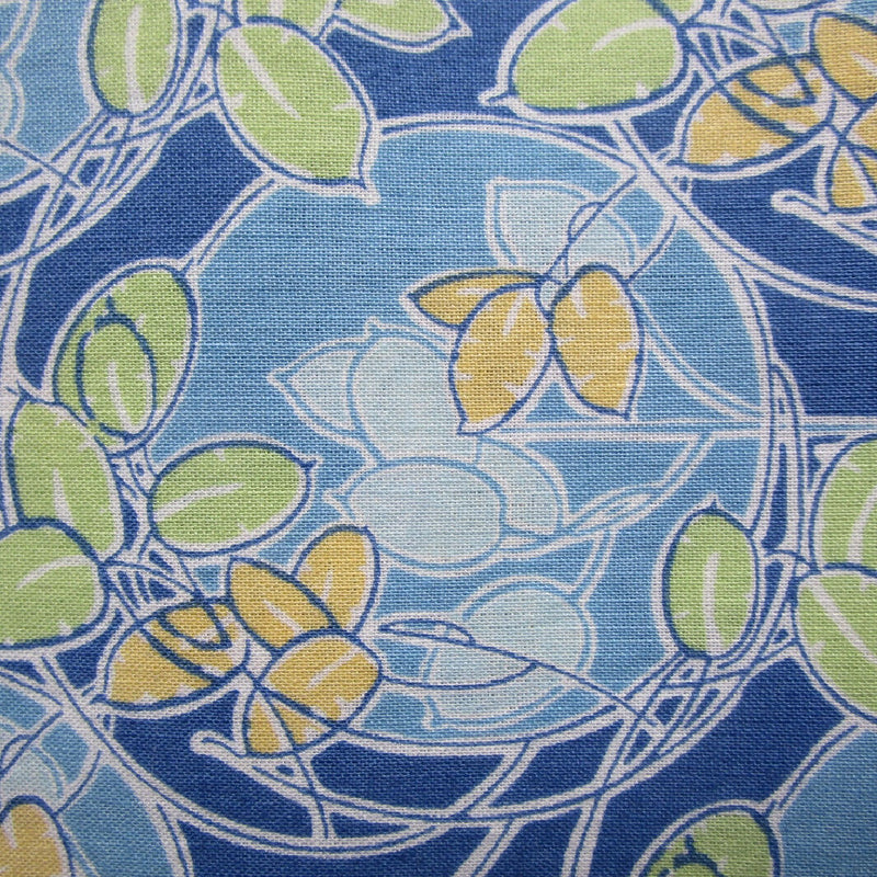 Cotton Fabric, Stylized Blue and Green Floral, 42” x 2 Yards