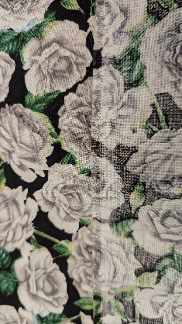 Gray Roses on Black Background Quilting Cotton Woven Fabric 46"W - 5 yds