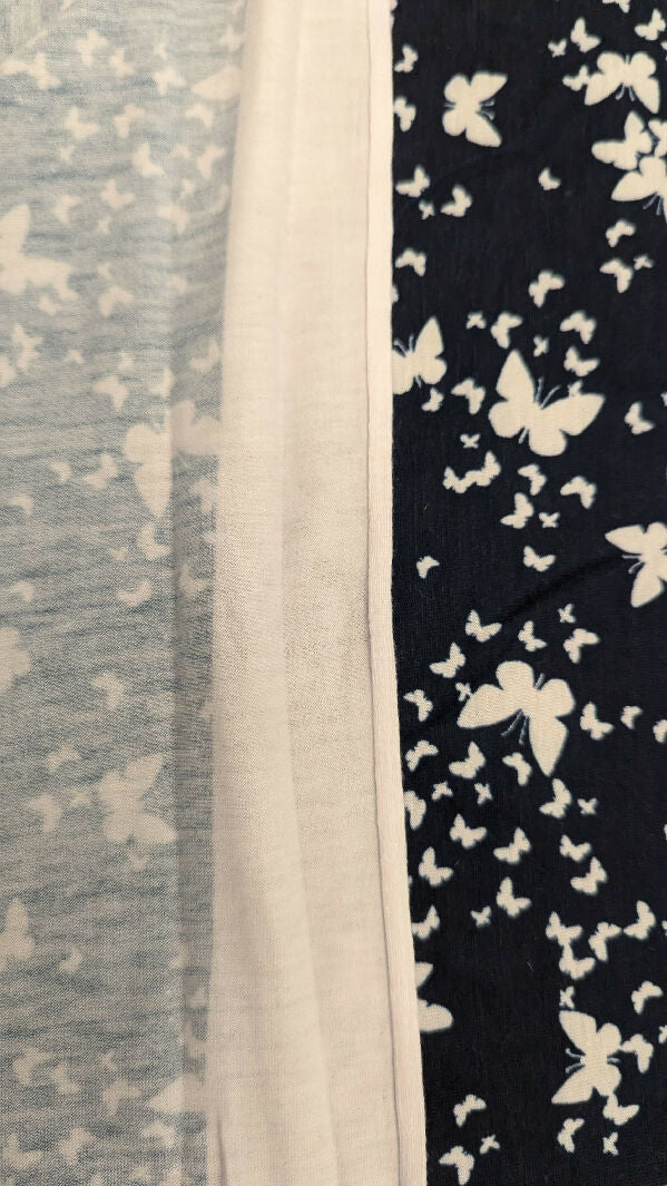 Navy Blue/White Butterfly Print Jersey Knit Fabric 56"W - 1 1/2 yds