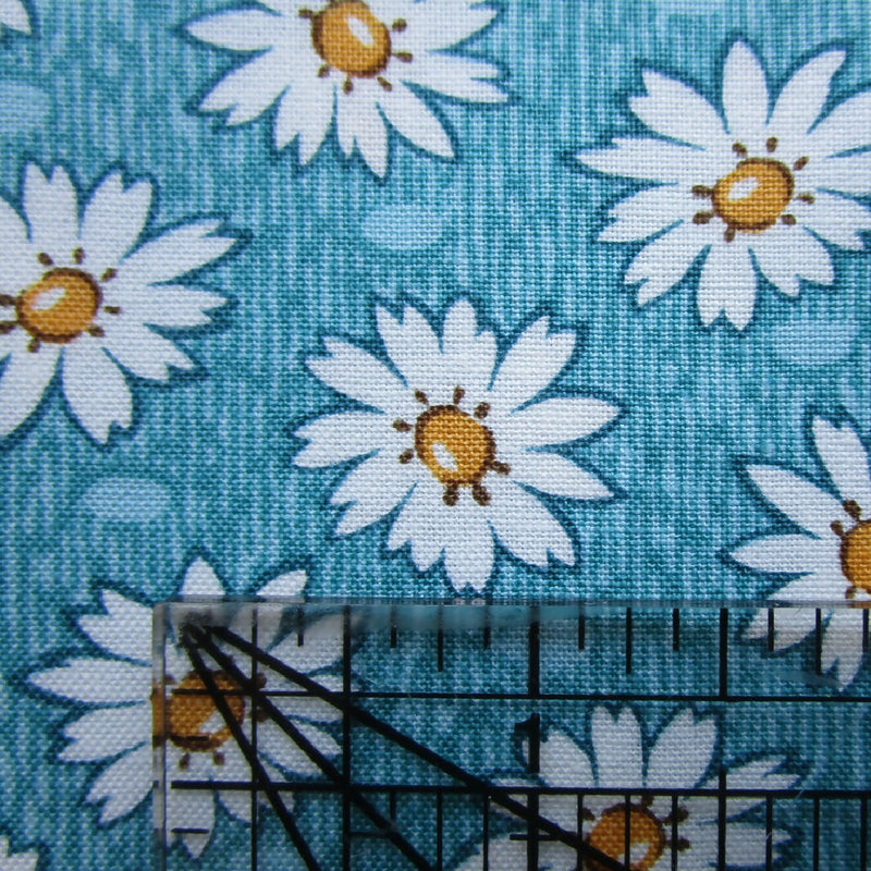 Cotton Fabric, Teal Blue with White Daisies, 2 Pieces