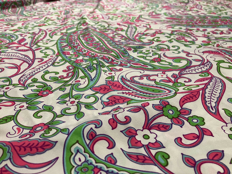 Groovy Bright Oversize Paisley Print - 3 and 2/3 YARDS Silky Synthetic Fabric