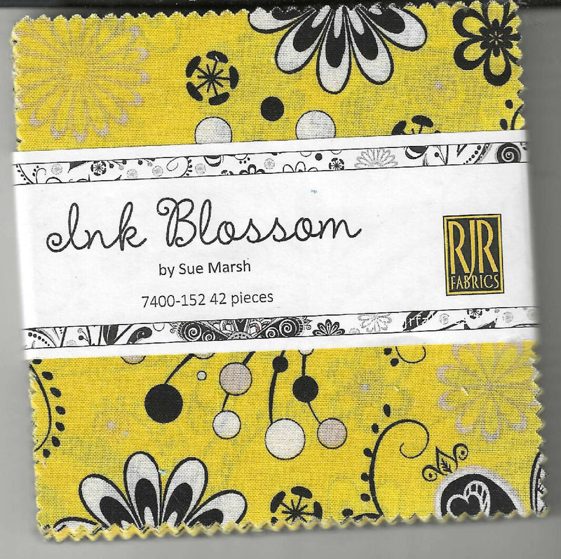 Ink Blossom by Sue March for RJR Fabrics, 5"x5", 42 pieces