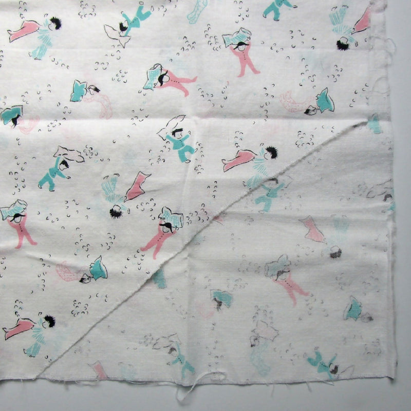 Vintage Cotton Kids Fabric, Plllow Fight, 28" x 18"