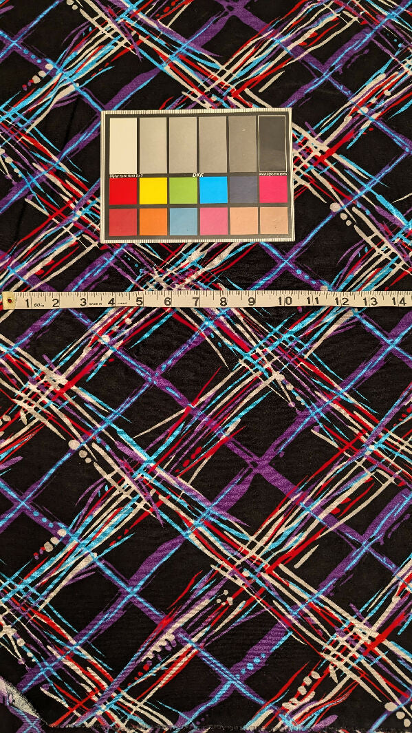 Abstract Multicolor Retro Cross Hatch Print Light Weight DTY Knit Fabric 54"W - 1 1/4 yd